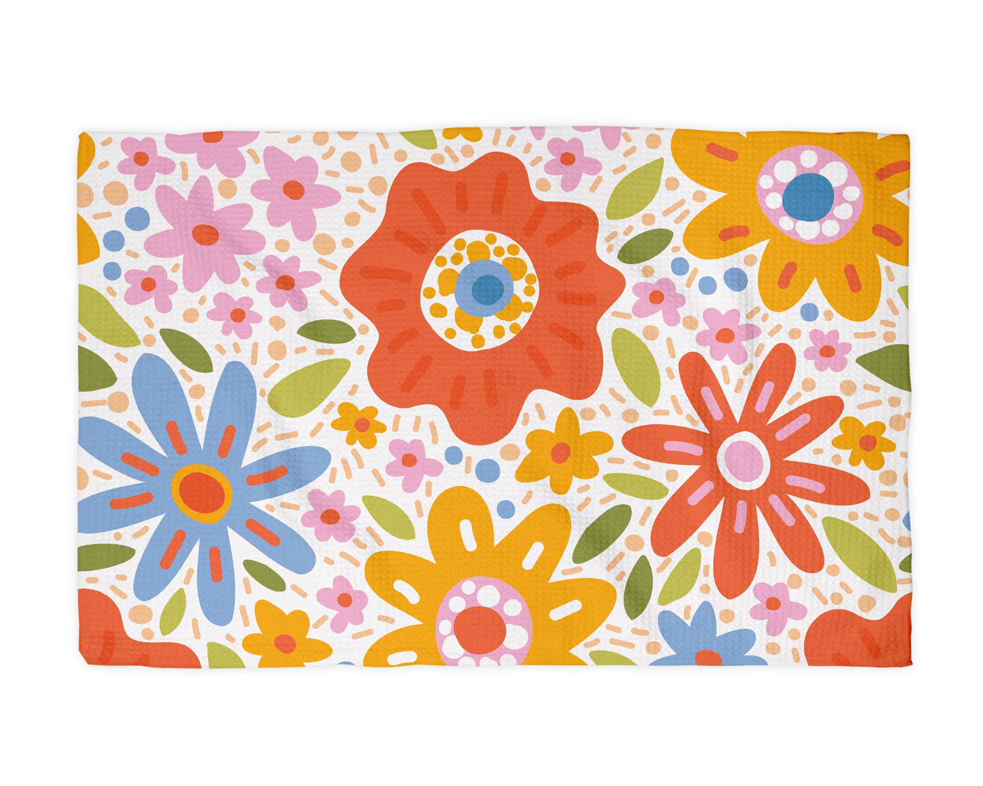 Bright Floral Retro Spring Flower Kitchen Towel Waffle