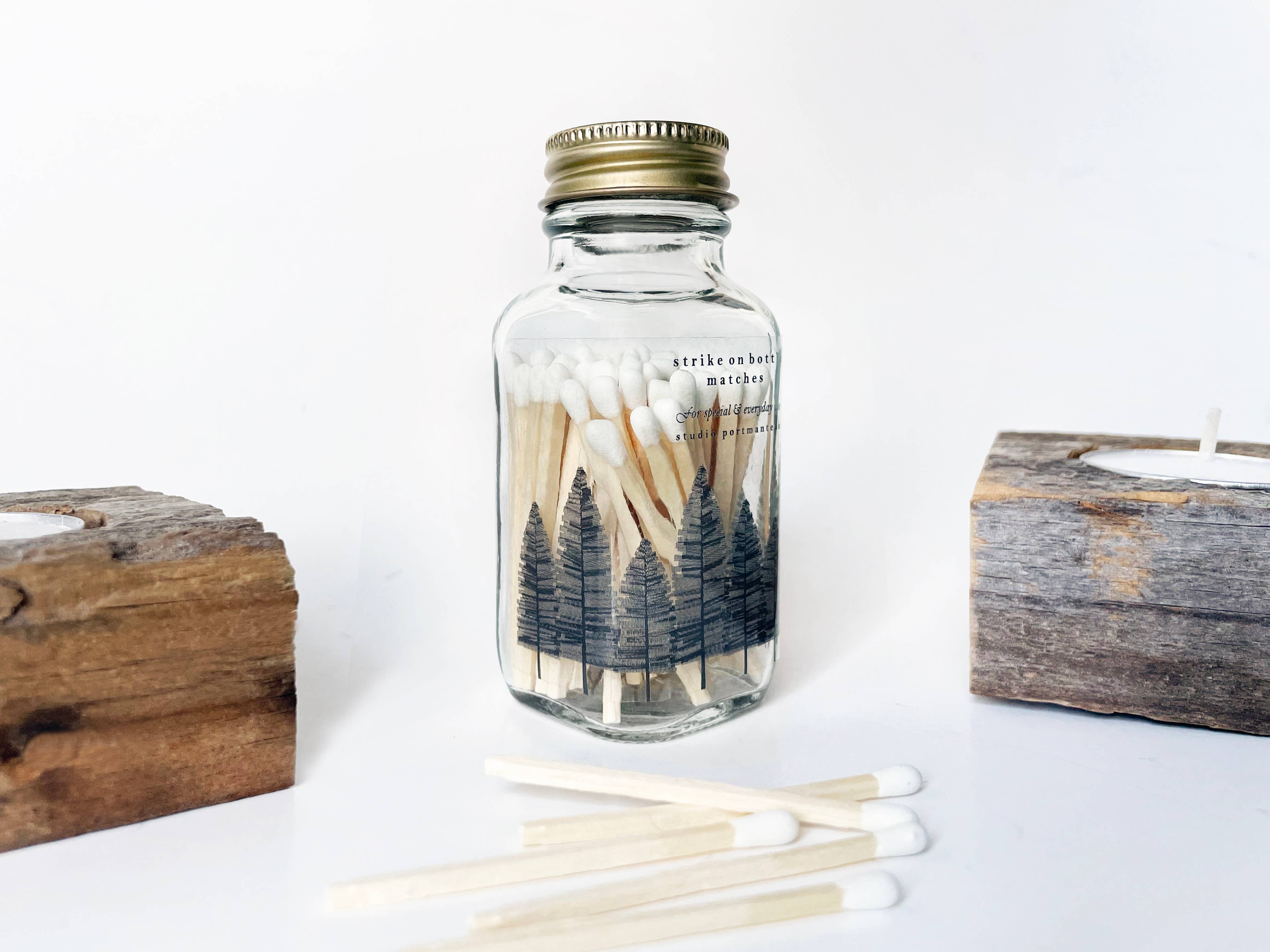Noble Fir Trees 2" White Match Jar | Match Holder Home Decor