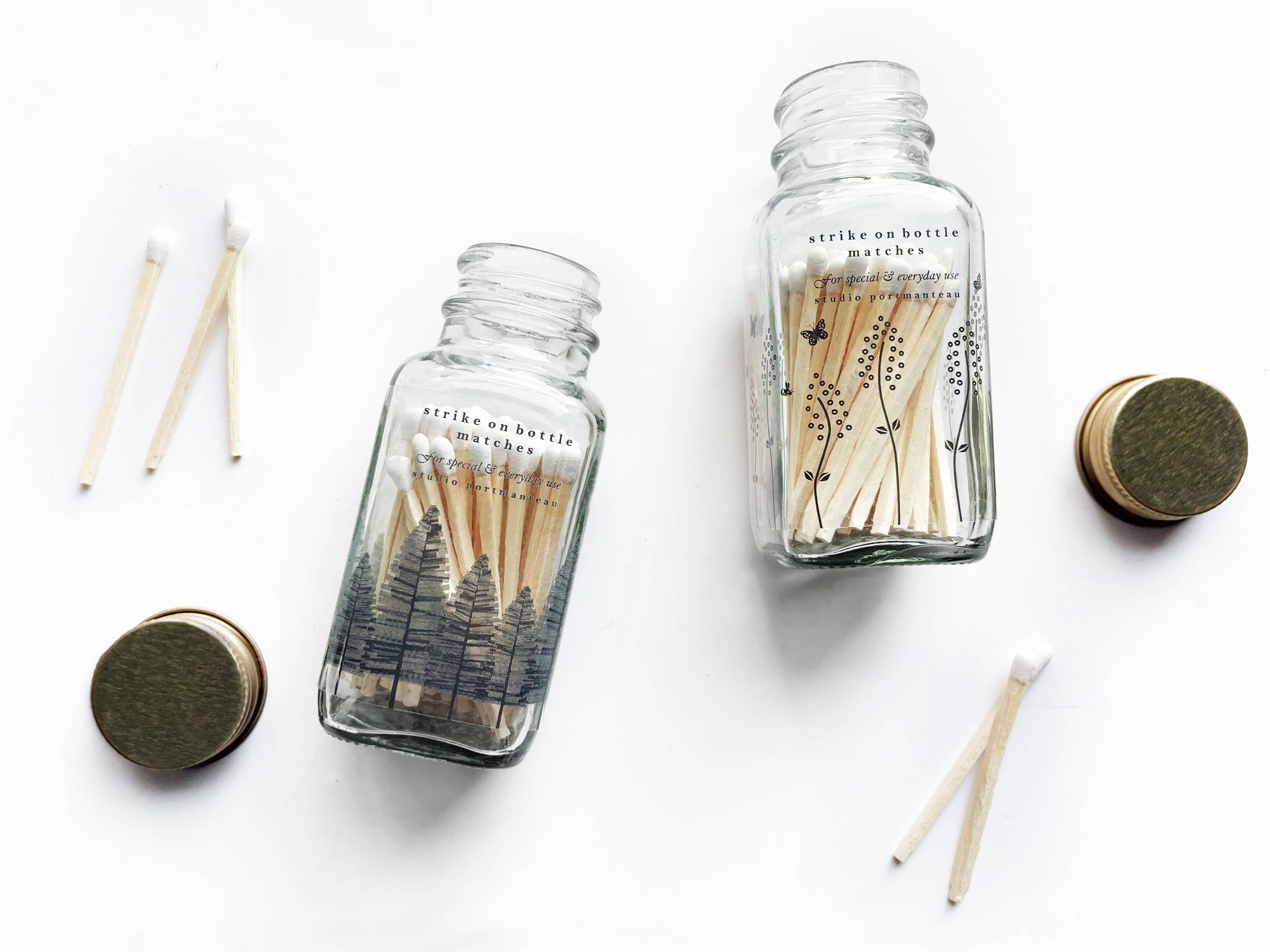 Noble Fir Trees 2" White Match Jar | Match Holder Home Decor