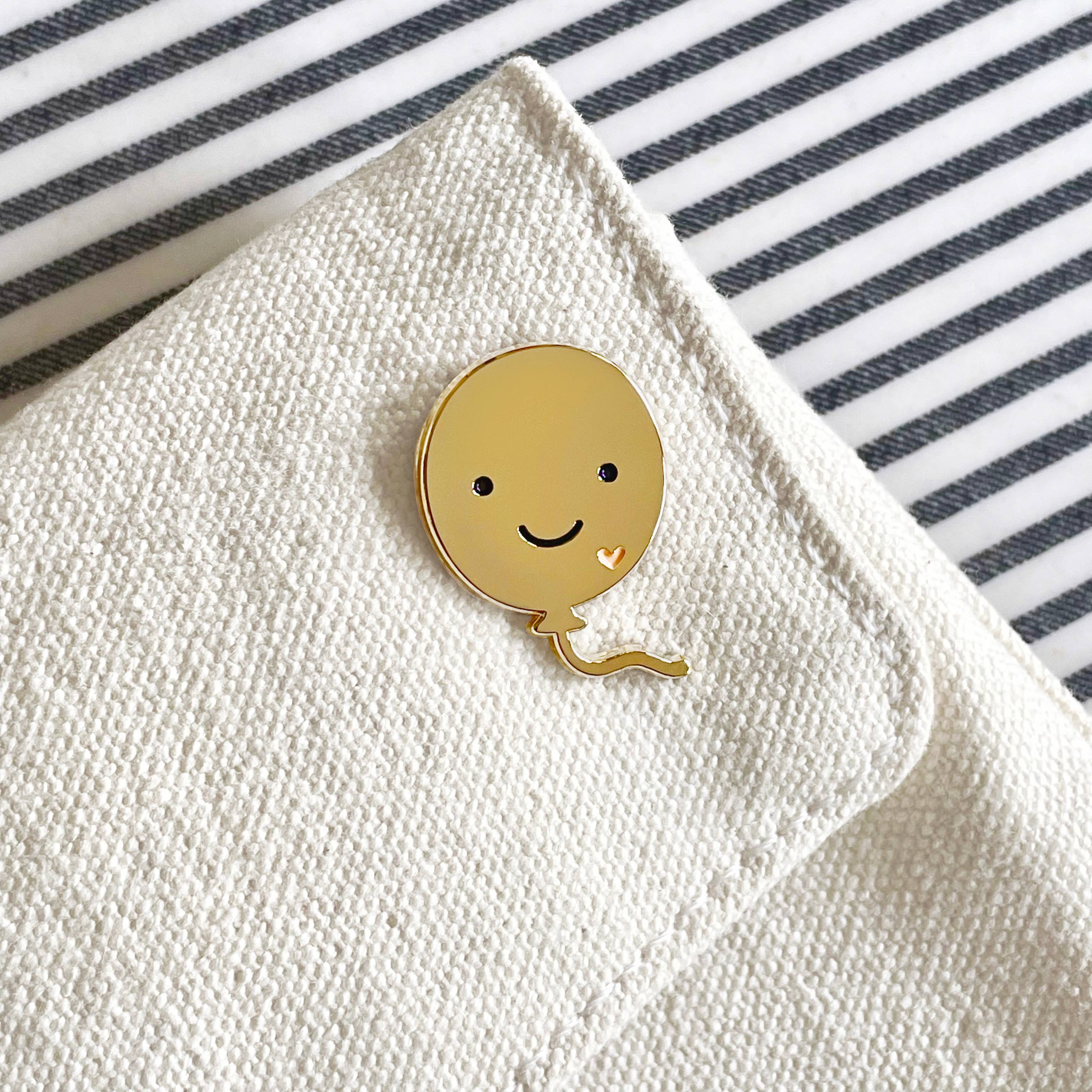 Happy Balloon Gold Enamel Pin