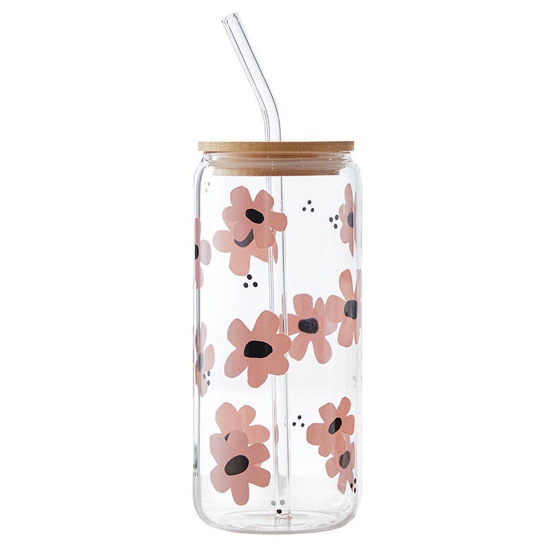 Pink Floral Glass Tumbler