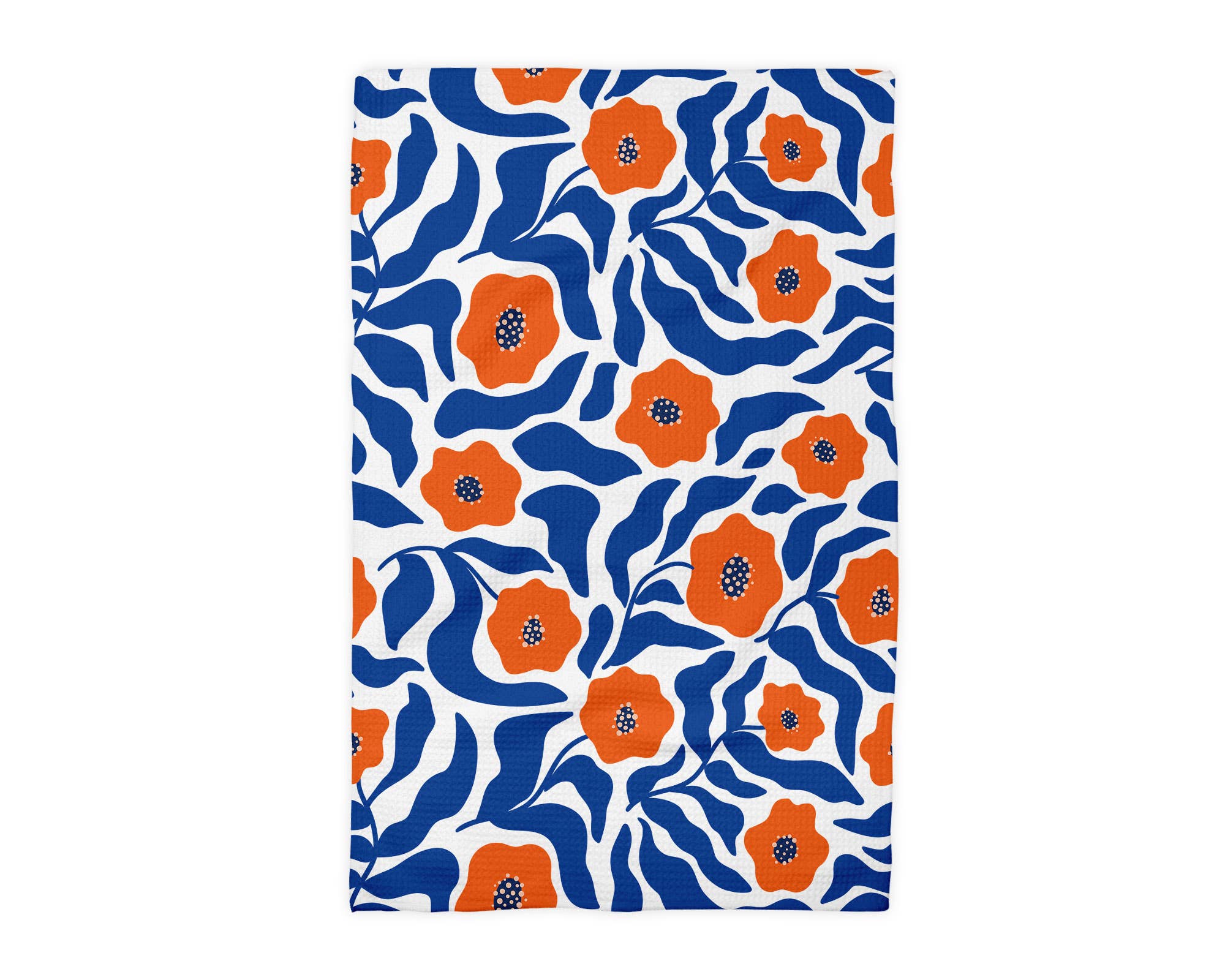 Orange Blue Floral Modern Kitchen Towel Waffle