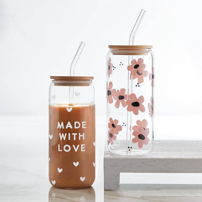 Pink Floral Glass Tumbler