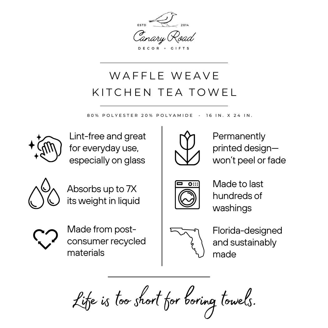 Orange Blue Floral Modern Kitchen Towel Waffle
