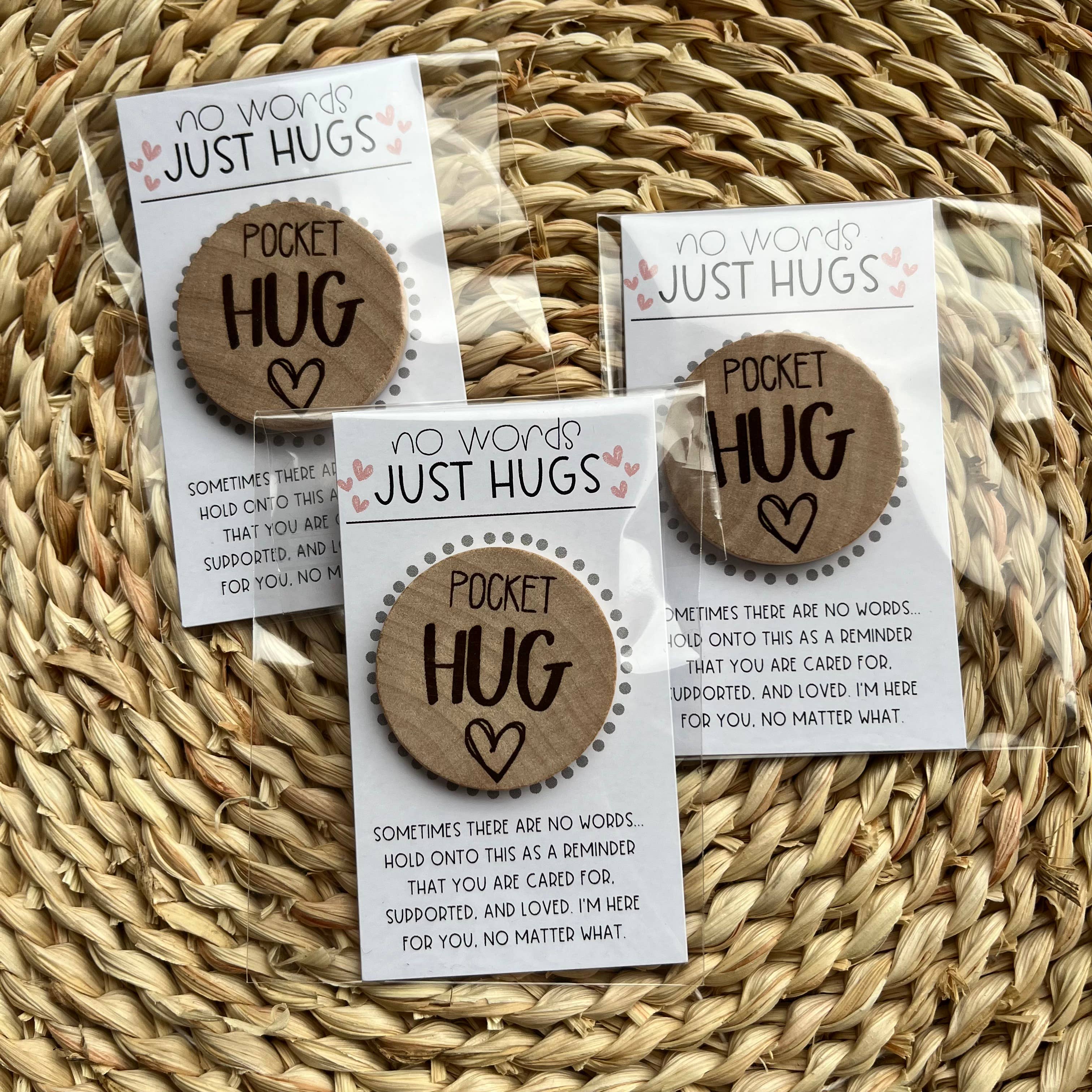 Pocket Hug "No Words Just Hugs" - Wood Engraved Token