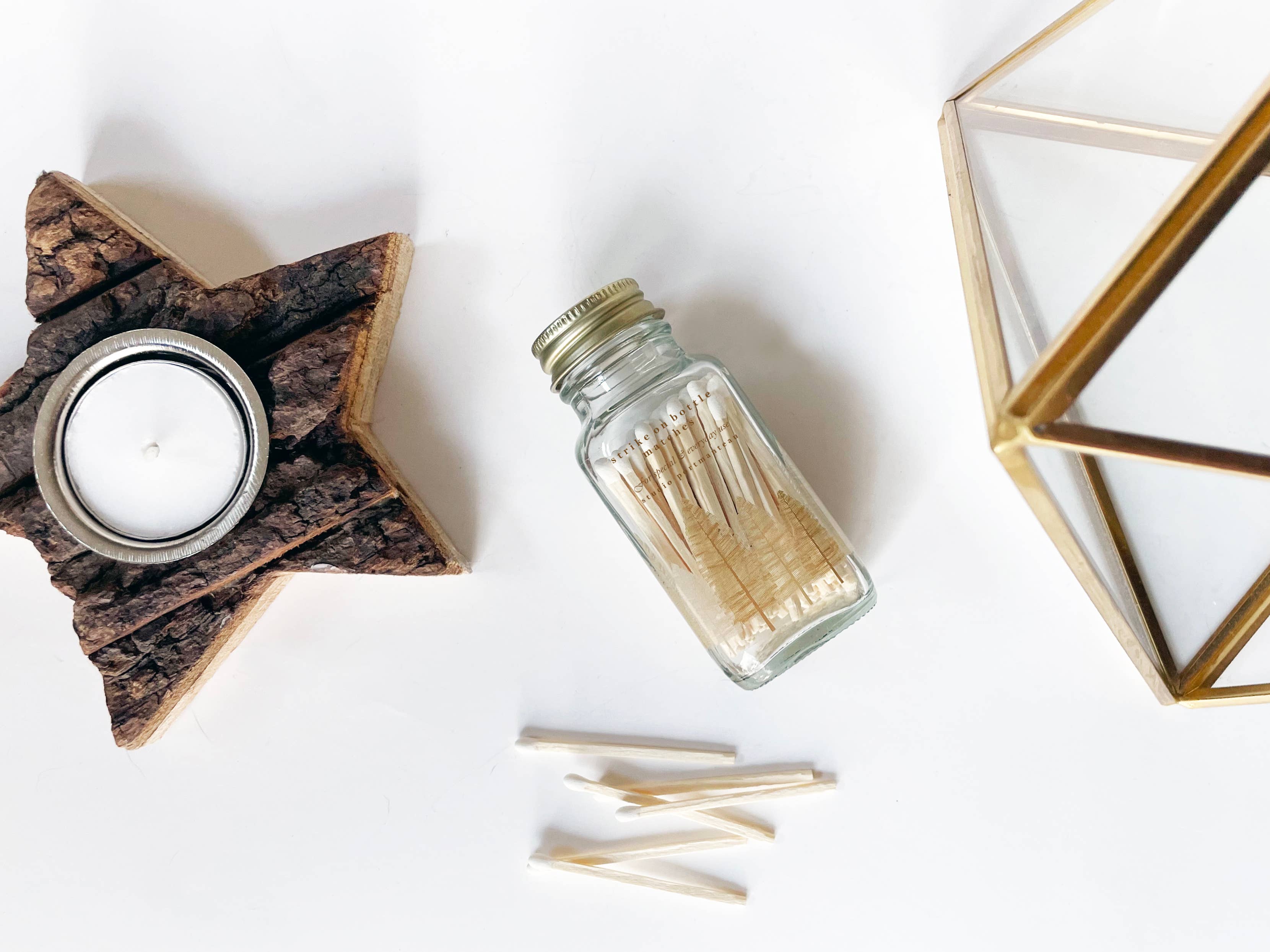 Noble Fir Trees 2" White Match Jar | Match Holder Home Decor