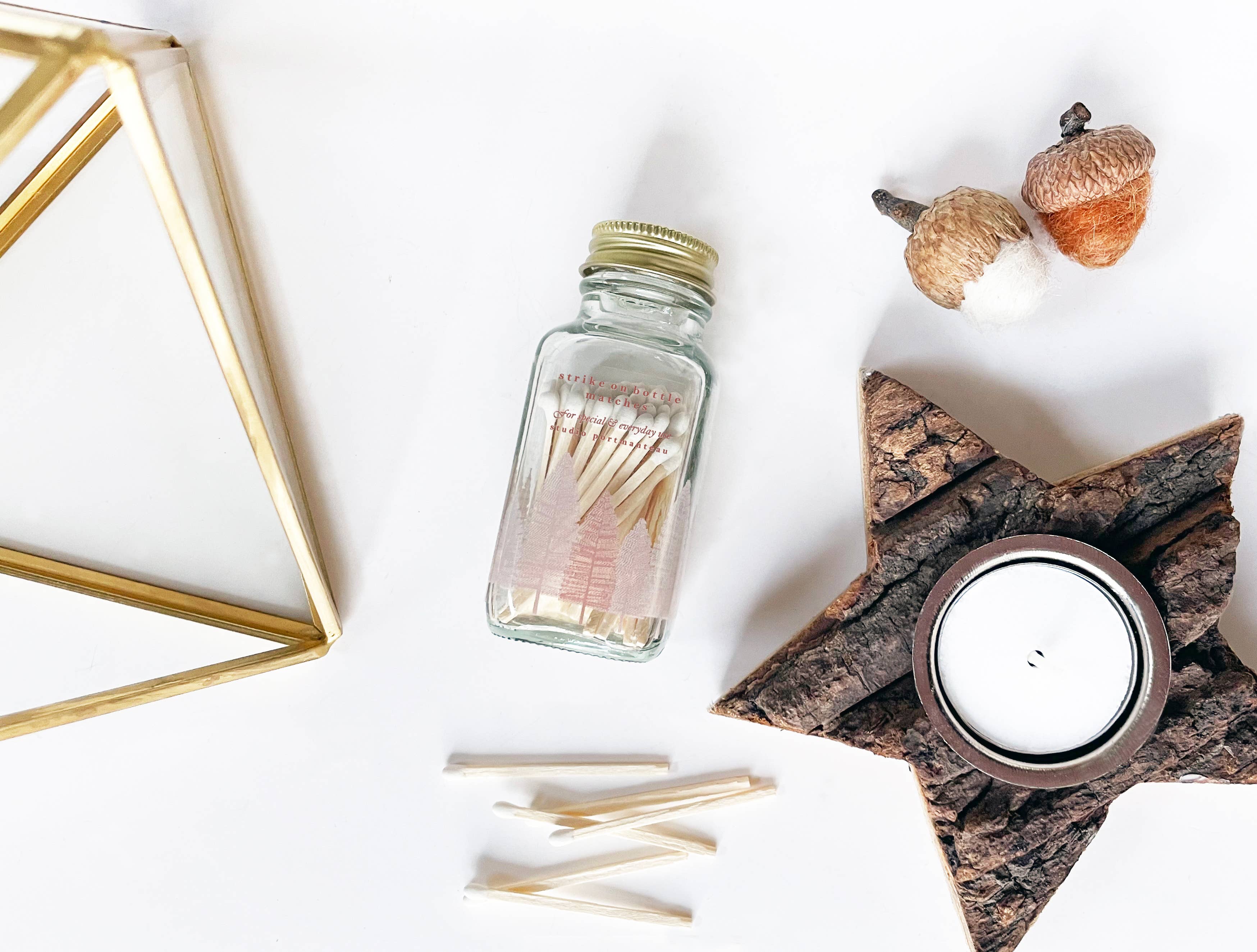 Noble Fir Trees 2" White Match Jar | Match Holder Home Decor