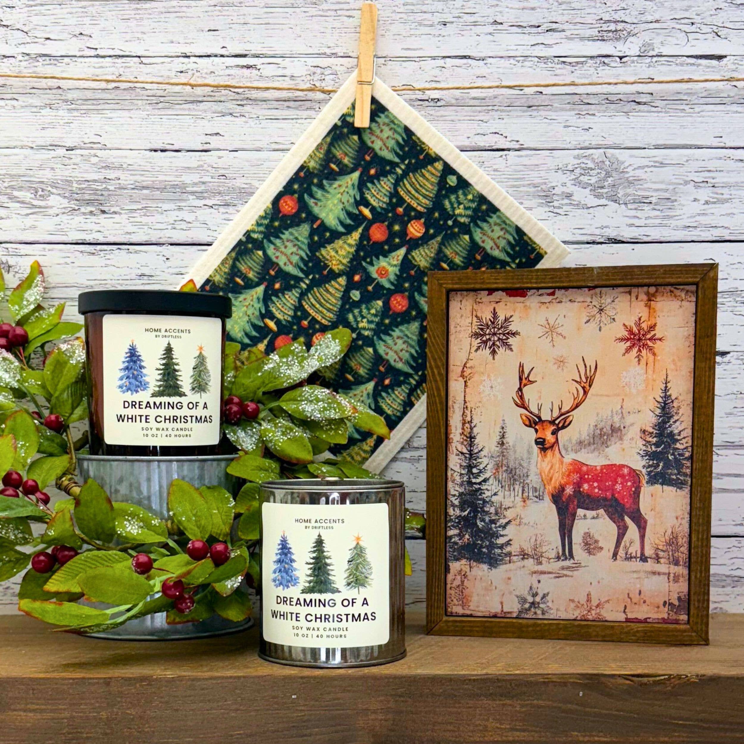 Dreaming of a White Christmas Rustic Candles - Holiday Decor