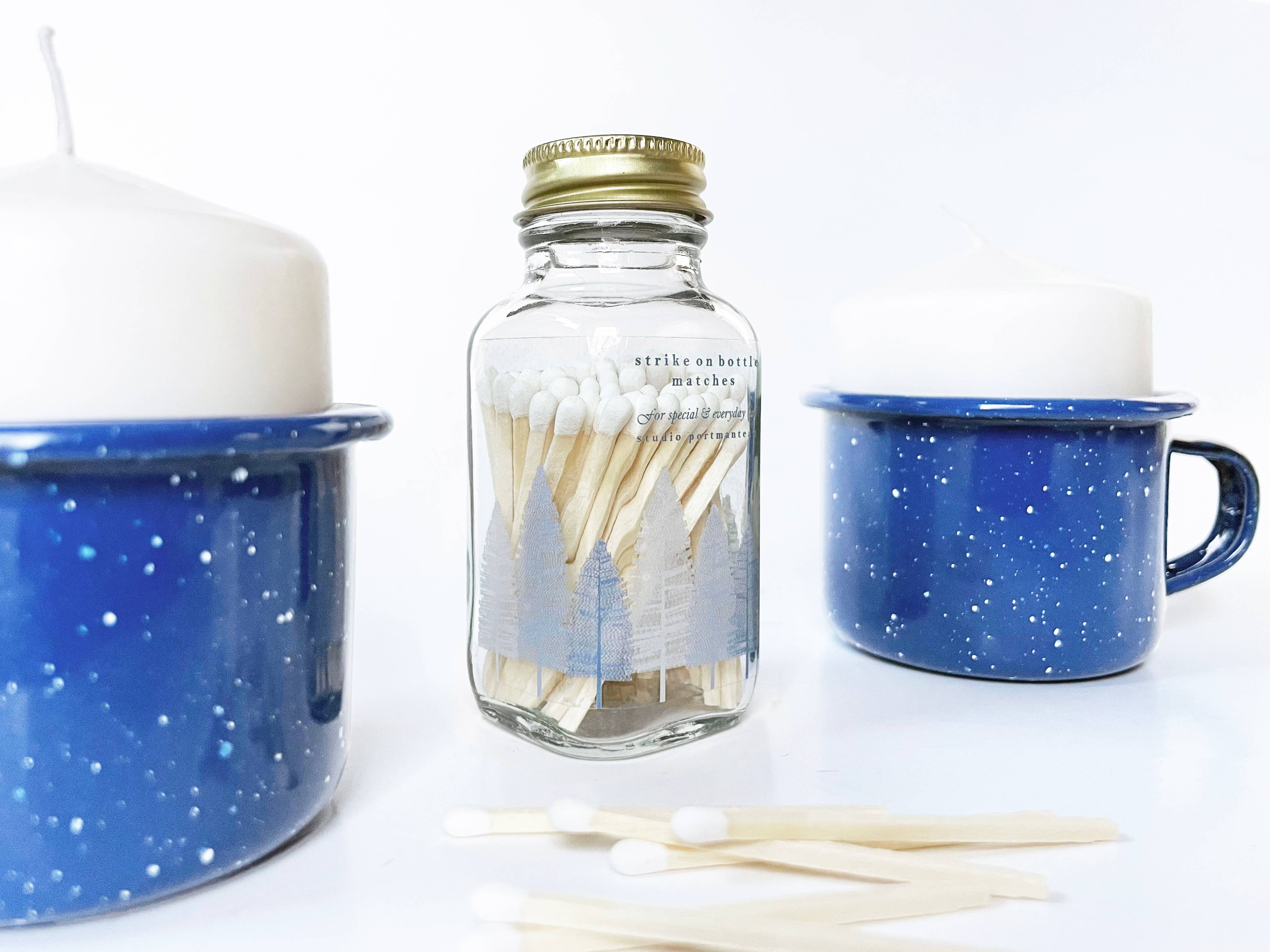 Noble Fir Trees 2" White Match Jar | Match Holder Home Decor