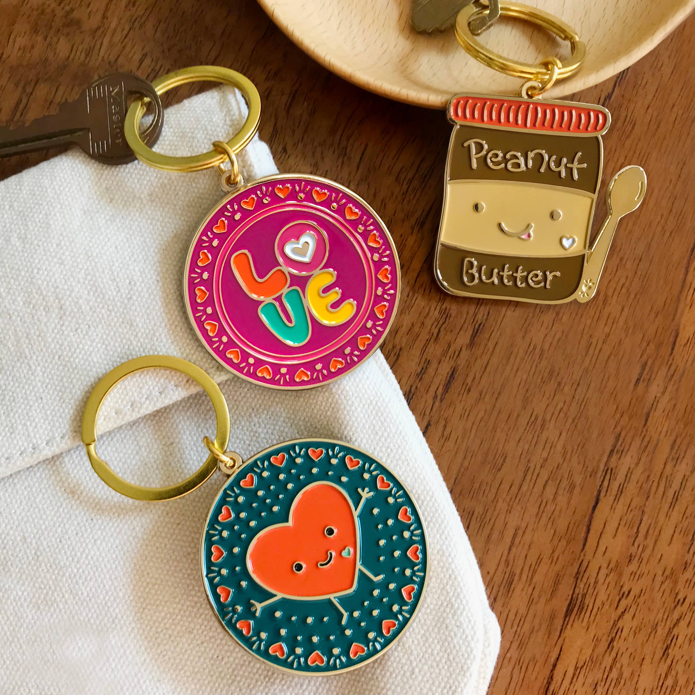 Happy Heart Enamel Keychain