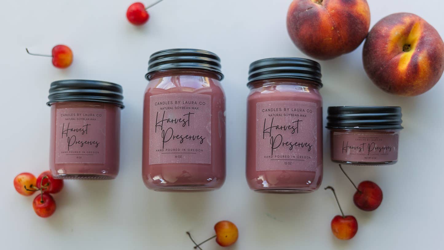 Harvest Preserves Soy Jar Candle 8 oz with Black Lid