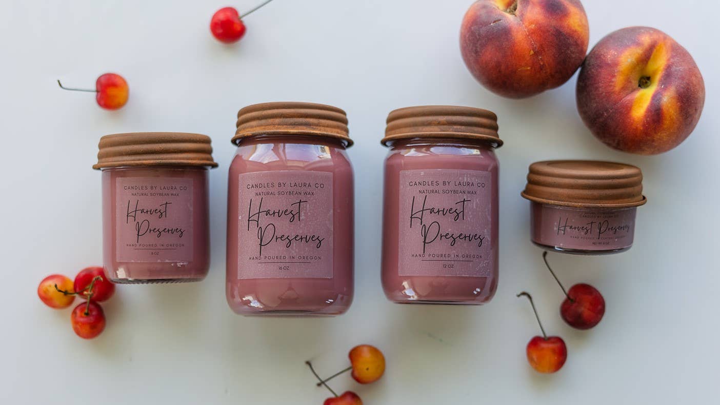 Harvest Preserves Soy Jar Candle 8 oz with Black Lid