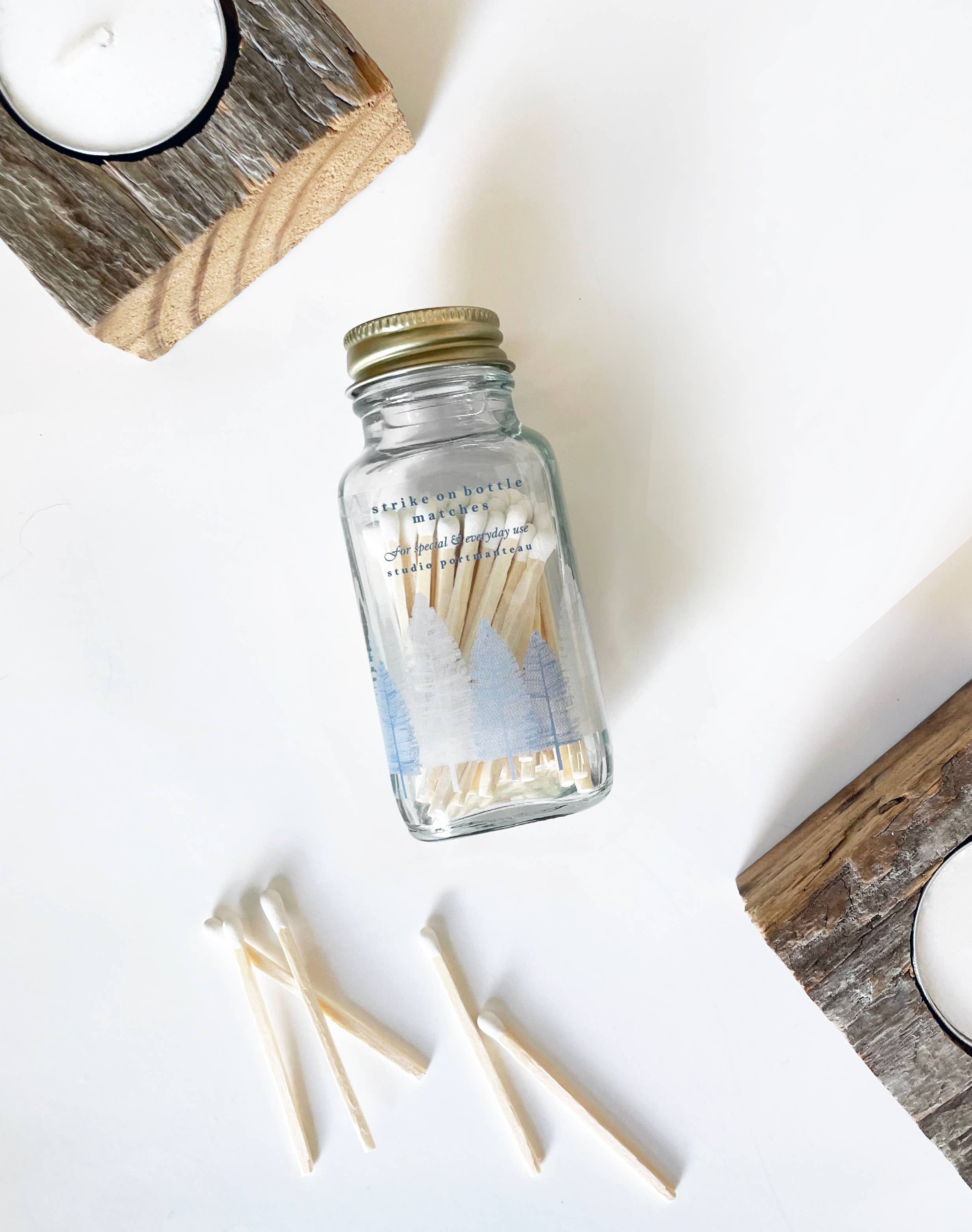 Noble Fir Trees 2" White Match Jar | Match Holder Home Decor